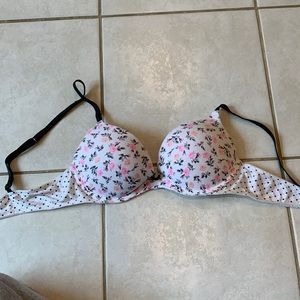 Victoria’s Secret White and Floral Plunge Bra Size 34B